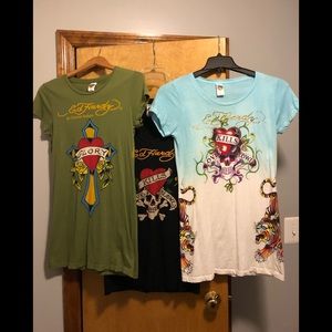 Lot of 3 women’s Ed Hardy short sleeve shirts